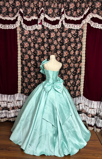 Beautiful mint green thick satin A-line wedding dress with big bow P29 Beautiful mint green thick satin A-line wedding dress with big bow P29