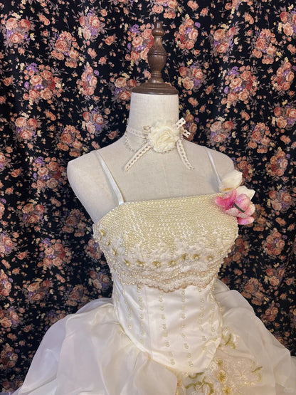 Retro fantasy shoulder strap beaded three-dimensional flower fluffy pr –  PreppyDress