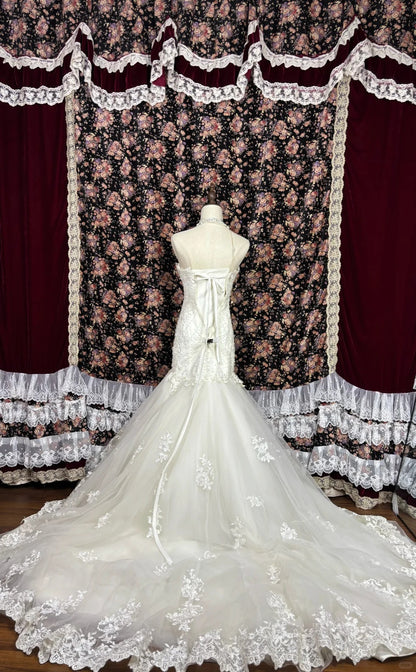 Retro Elegantes Trägerloses Weißes Schwer Perlenbesetztes Meerjungfrauen-Hochzeitskleid P2990