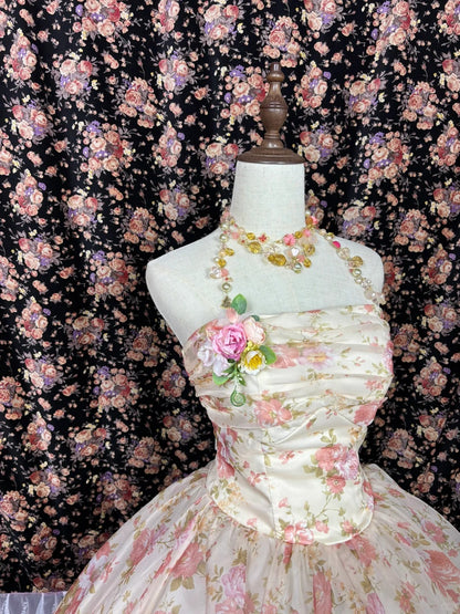 Super Fairy Rose Manor Blütenstiel-Trägerloses Bodenlanges Hochzeitskleid P2995