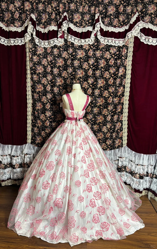Rose Manor Pink Strap Embroidered Printed Floor-Length Wedding Dress P3001