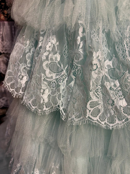Elegant and gentle mint green heart-shaped collar beaded cake multi-la –  PreppyDress