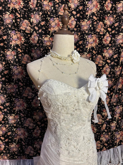 mermaid wedding dress pattern Elegant sweetheart neckline dark pattern beaded patchwork white mermai