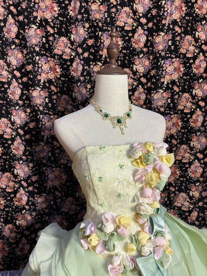 Gorgeous and fresh green three-dimensional flower layered skirt fluffy –  PreppyDress