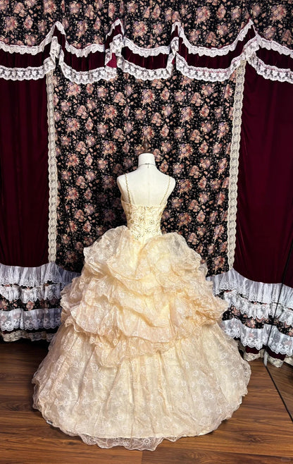 Princess champagne color full body pattern pleated fluffy wedding dres PreppyDress Princess champagne color full body pattern pleated fluffy wedding dres PreppyDress