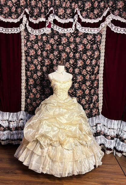 Süßes Prinzessinnen-Trägerkuchenrock Bodenlanges Hochzeitskleid P3017
