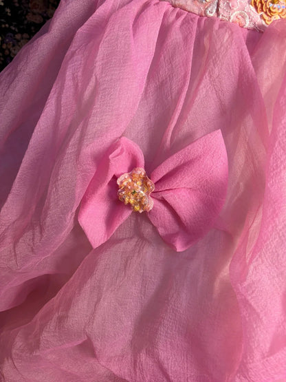 Prinzessin Pink Tube Top 3D bestickte Pailletten-Fischgräten-Schleifen-Puffy-Hochzeitskleid P3025