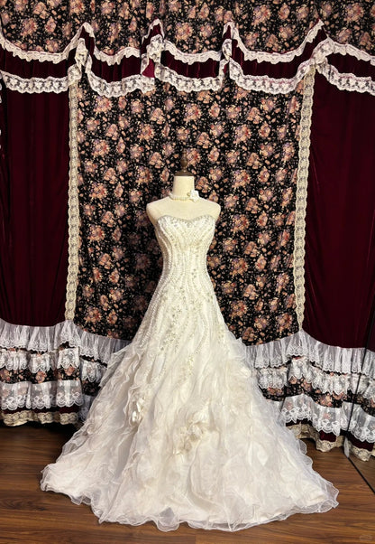 Elegantes Tube-Top, schwere A-Linien-Meerjungfrau, dreidimensionale Blumenwellenspitzenrock-Hochzeitskleid P3028