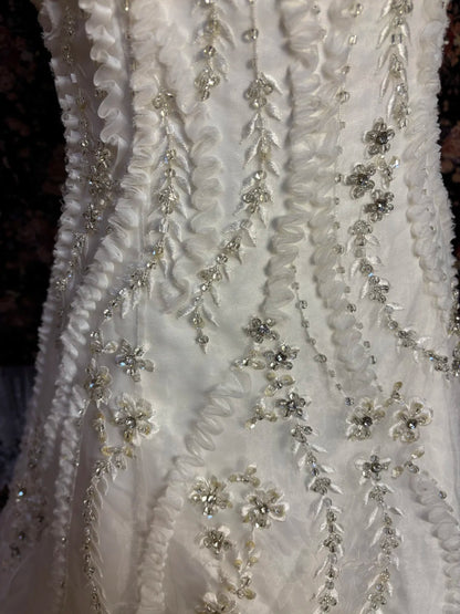 Elegantes Tube-Top, schwere A-Linien-Meerjungfrau, dreidimensionale Blumenwellenspitzenrock-Hochzeitskleid P3028