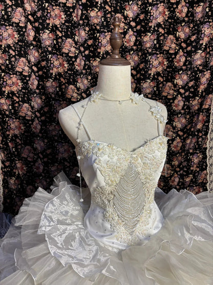 Prinzessinnen Ballettträger Blumenstickerei Oversize Kuchenrock Hochzeitskleid P3030