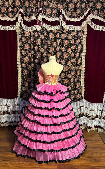 Retro Rosa 3D Blume Mehrschichtiger Tüll Tortenrock Bodenlanges Brautkleid P3039