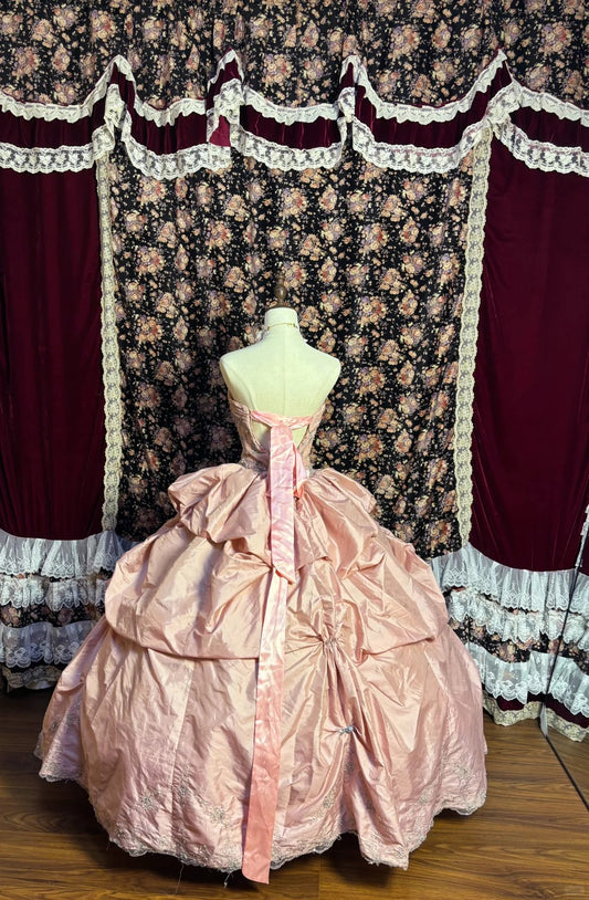 Princess Pink Heart-Shaped Neck Thick Satin Beaded Puff Wedding Dress P3040