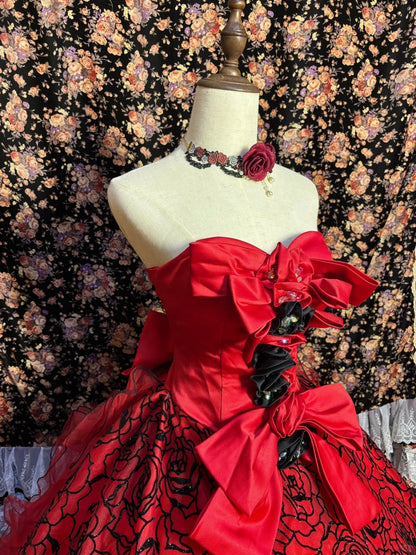 wedding dress black and red Asymmetric printed chiffon maxi dress 46 (FR) / Black/Red main image 1