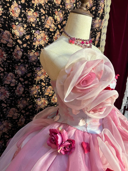 Prinzessin blaues Tube-Top 3D-Blumen Tüll flauschiges Hochzeitskleid P3043