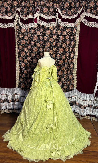 Grass Green Lace Flower Opening Ceremony Skirt Satin Floor-Length Wedd