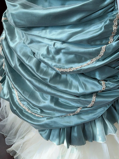 Elegant blue sweetheart neckline white cake skirt tulle floor-length wedding dress P3065