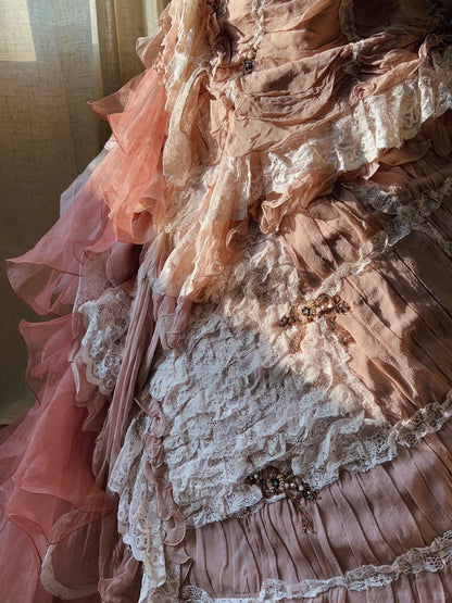 Beautiful Pink Rose Slim Skirt Pleated French Lace Mermaid Wedding Dre PreppyDress Beautiful Pink Rose Slim Skirt Pleated French Lace Mermaid Wedding Dre PreppyDress