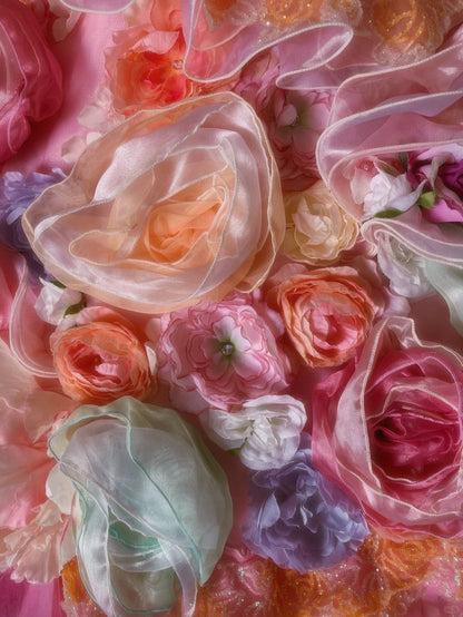 Rosa trägerloses Hochzeitskleid aus Tüll mit Blumen und Blumen-Fantasie, flauschiges Prinzessinnen-Hochzeitskleid, bodenlang, P3074