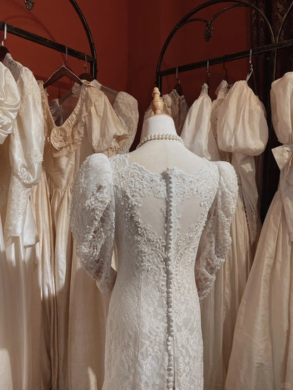 Roman Holiday Long Sleeve Lace Button Mermaid Train Wedding Dress P308