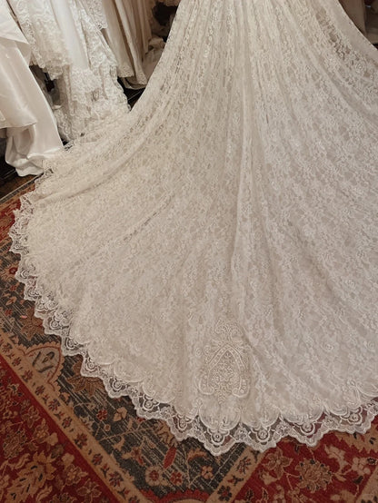 Roman Holiday Long Sleeve Lace Button Mermaid Train Wedding Dress P308   PreppyDress