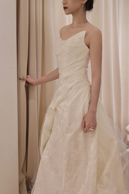 Chic asymmetric bust satin tulle wedding dress with slit skirt P3086 –  PreppyDress