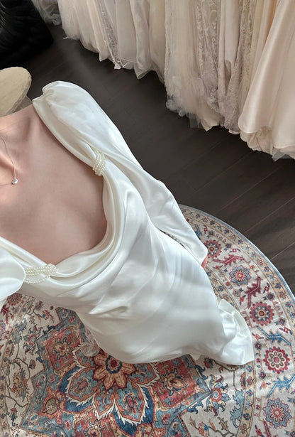 Vintage Langarm Satin Meerjungfrau Brautkleid P3092