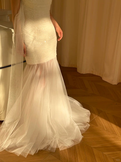 Stunning White Strapless Beaded Mermaid Tulle Wedding Dress P3096 –  PreppyDress