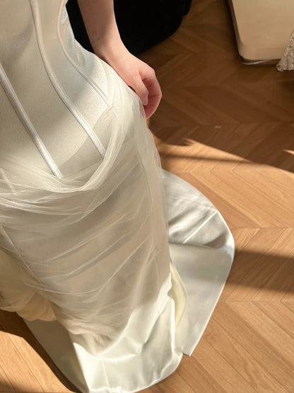 flowy simple prom dresses A-Line Blue Satin Long Prom Dress, Simple Satin Long Formal Dress US 12 / Custom Color main image 0