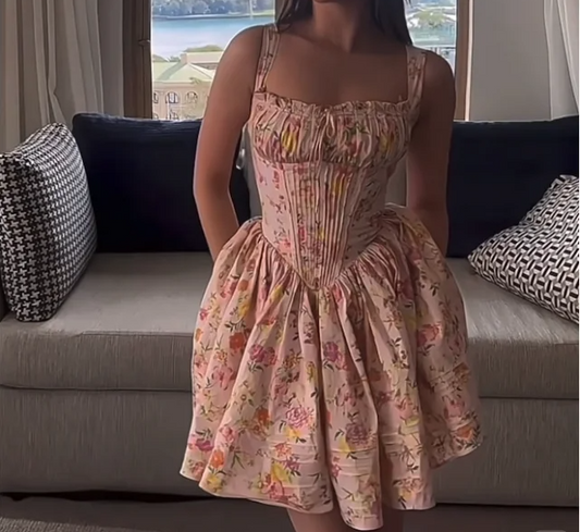 Floral Holiday Strapless Puff Homecoming Dress P3124