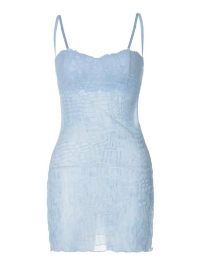 Blaues Designer-Minikleid für das Heimtreffen, rückenfrei, Neckholder, P3134
