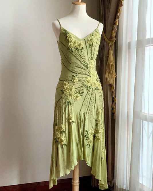 Stunning Green Strappy Embroidered Beaded Chiffon Homecoming Dress P3140