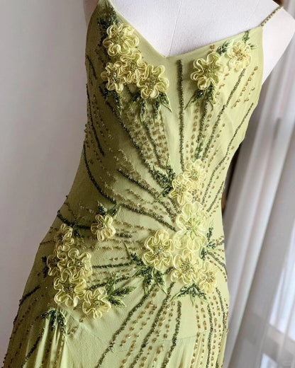 Stunning Green Strappy Embroidered Beaded Chiffon Homecoming Dress P31   PreppyDress