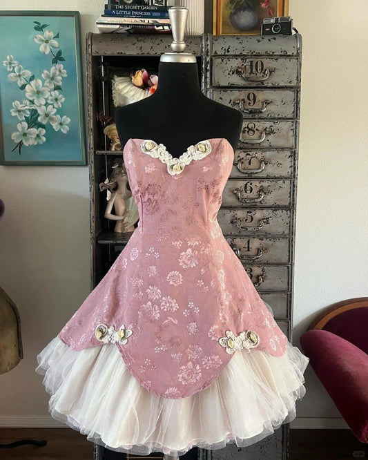 Princess Pink Sweetheart Neckline Jacquard A-Line Mini Homecoming Dress P3144