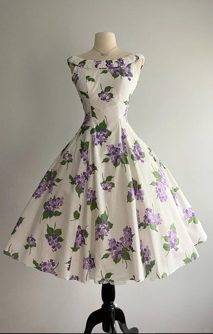 Vintage Rundhals Ärmelloses Blumenmuster A-Linien-Heimkehrkleid P3145