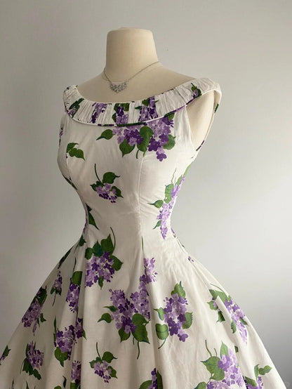 Vintage Rundhals Ärmelloses Blumenmuster A-Linien-Heimkehrkleid P3145