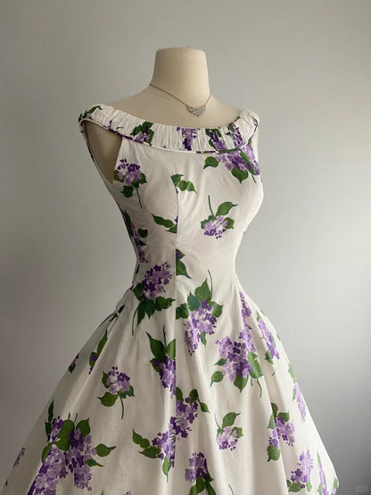 Vintage Rundhals Ärmelloses Blumenmuster A-Linien-Heimkehrkleid P3145