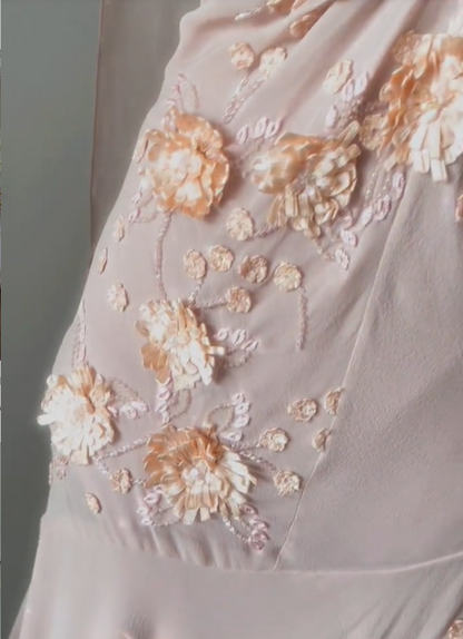 Gentle pink sling three-dimensional rose beaded chiffon irregular skirt homecoming dress P3147