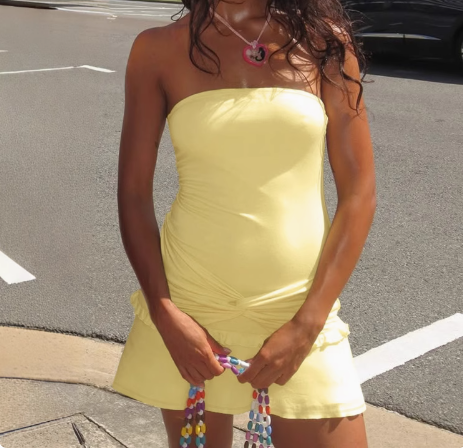 Simple yellow tube top slim fit twist design hip wrap homecoming dress – PreppyDress Simple yellow tube top slim fit twist design hip wrap homecoming dress – PreppyDress