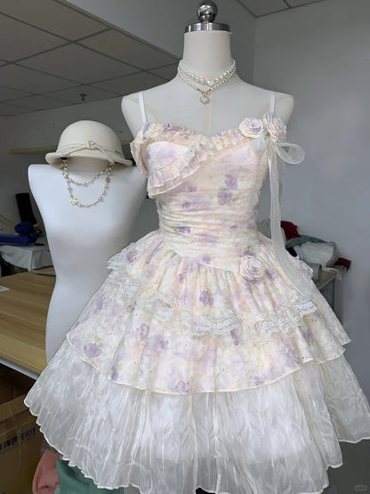 Printed Strapless 3D Flower Sweet A-Line Homecoming Dress P3157