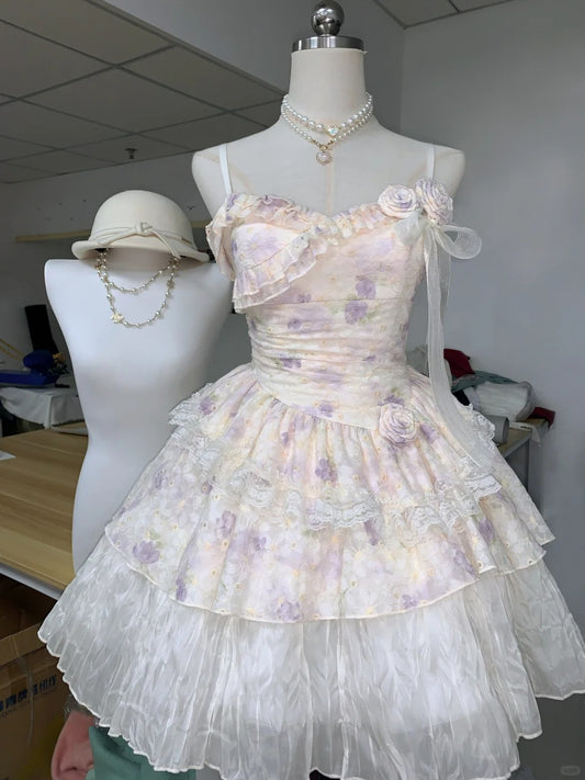 Printed Strapless 3D Flower Sweet A-Line Homecoming Dress P3157