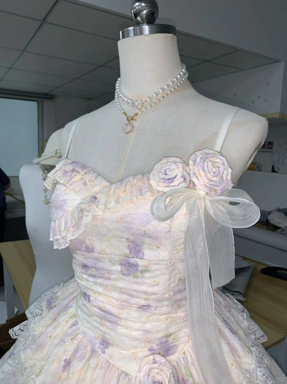 Printed Strapless 3D Flower Sweet A-Line Homecoming Dress P3157