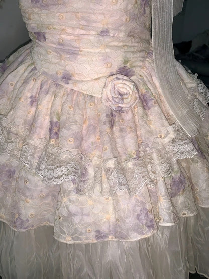 Printed Strapless 3D Flower Sweet A-Line Homecoming Dress P3157