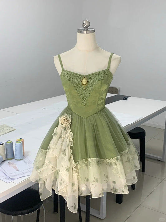 Vintage Green Strapless Ombre Tulle Mini Homecoming Dress P3161