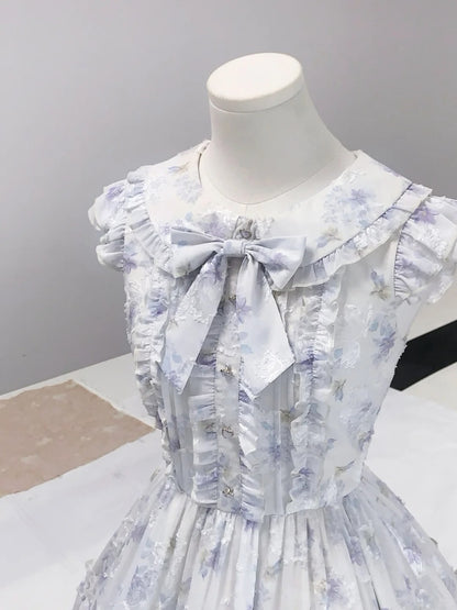 Süßes Baby-Doll-Kragenkleid mit Blumenmuster, kleinen Puffärmeln und voluminösem Schnitt für die Heimkehr P3164