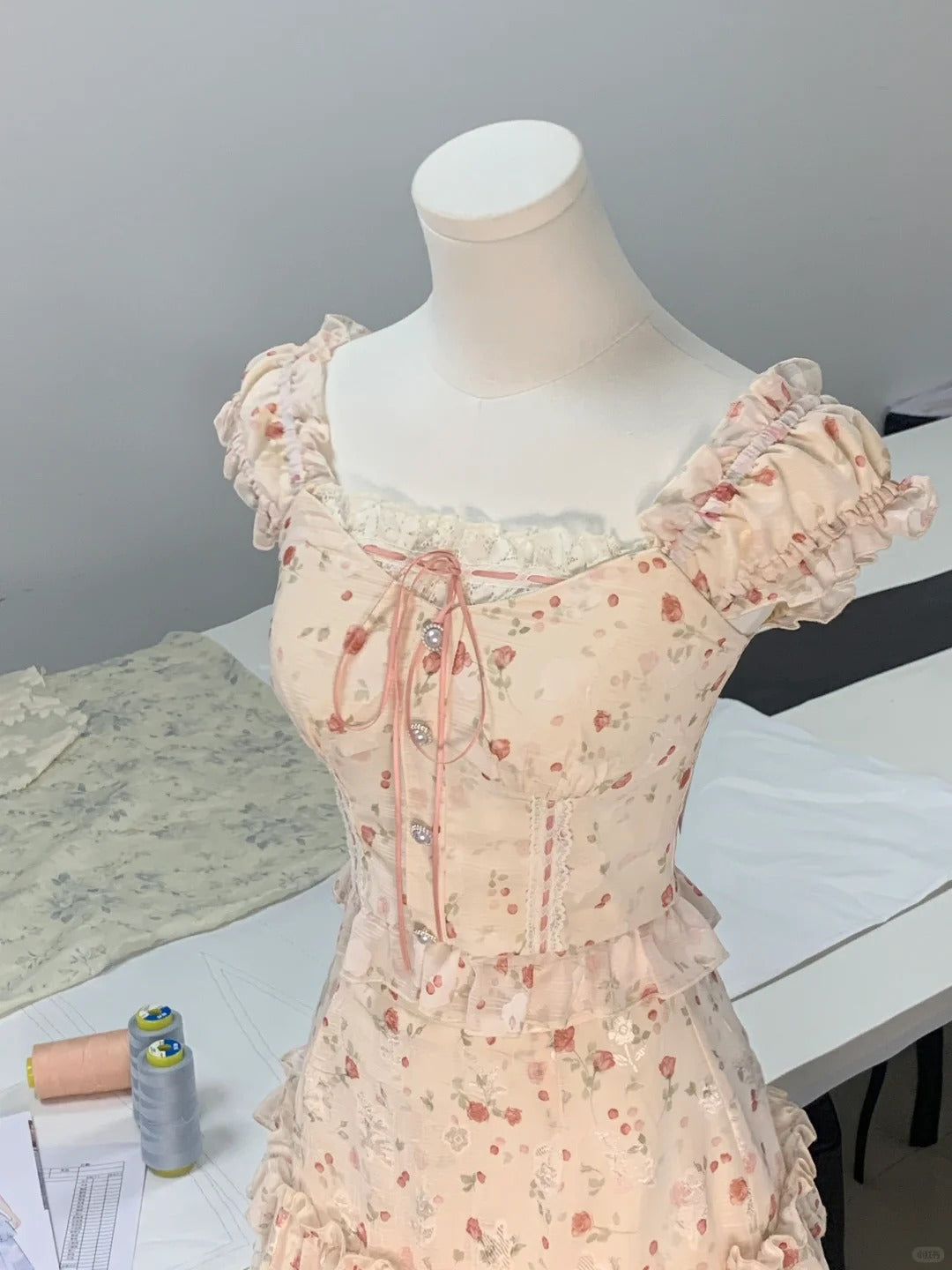Sweet pink rose pattern A-line homecoming dress P3166