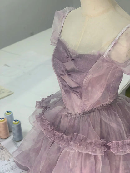 Charming Purple Short Sleeve Tulle A-Line Homecoming Dress P3167