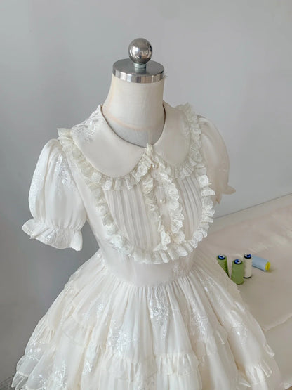 Princess doll collar heavy lace chest puff sleeve A-line homecoming dress P3168