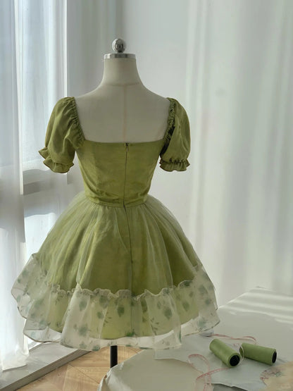 Vintage Emerald Green Short Sleeve Waisted A-Line Homecoming Dress P31 – PreppyDress