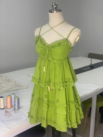 Fresh Green Floral Embroidery Smocked Lace Homecoming Dress P3174 PreppyDress Fresh Green Floral Embroidery Smocked Lace Homecoming Dress P3174 PreppyDress
