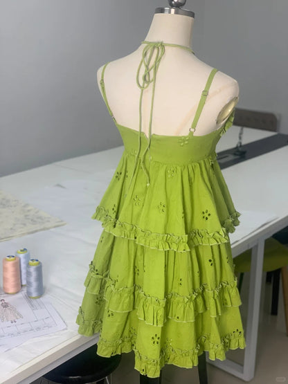 Fresh Green Floral Embroidery Smocked Lace Homecoming Dress P3174 PreppyDress Fresh Green Floral Embroidery Smocked Lace Homecoming Dress P3174 PreppyDress